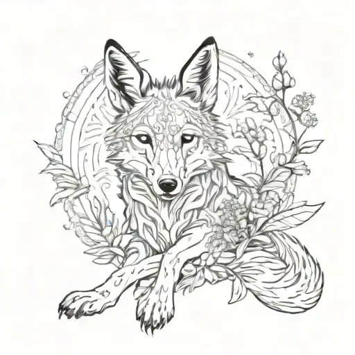 Sitting Coyote With Eidelweiss