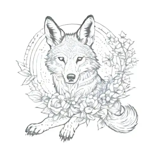 Sitting Coyote With Eidelweiss