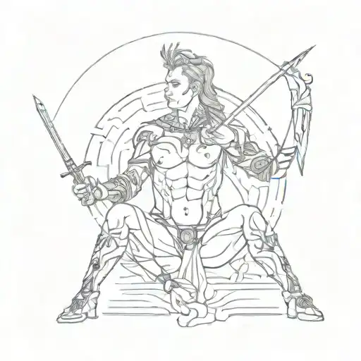 A Nude Art Piece Featuring A Warrior With Intricate Tattoo Designs