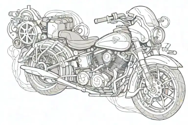 A Motorcycle Engine Intertwined With Musical Notes And A Peace Symbol