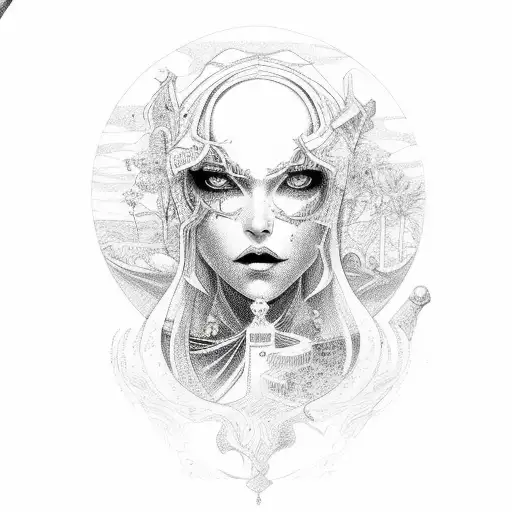 Ancient Engraving Of A Witch