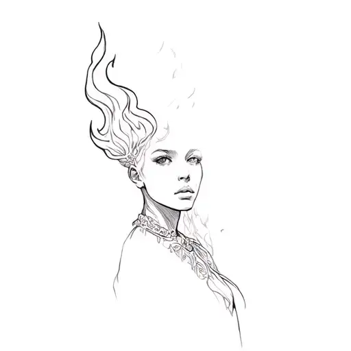 A Woman With A Fire Burning On Her Head