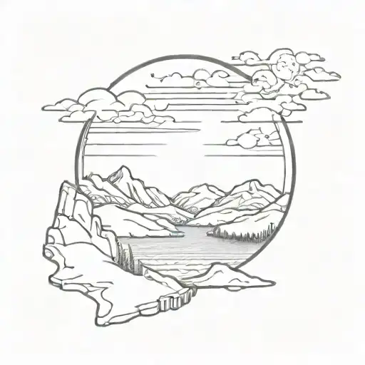 Half Moon Shining Over A River Beside Mountains