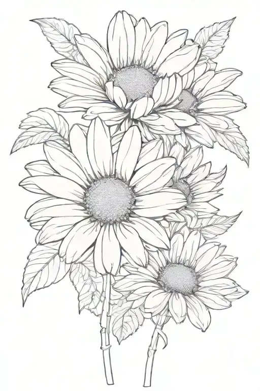 Line Art Of 2 Daisies