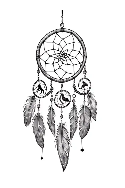 Dreamcatcher With Small Animals In It With Feathers Coming Down