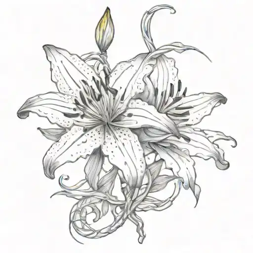 Tiger Lily Flower Entwined With Barbed Wire In Gothic Style