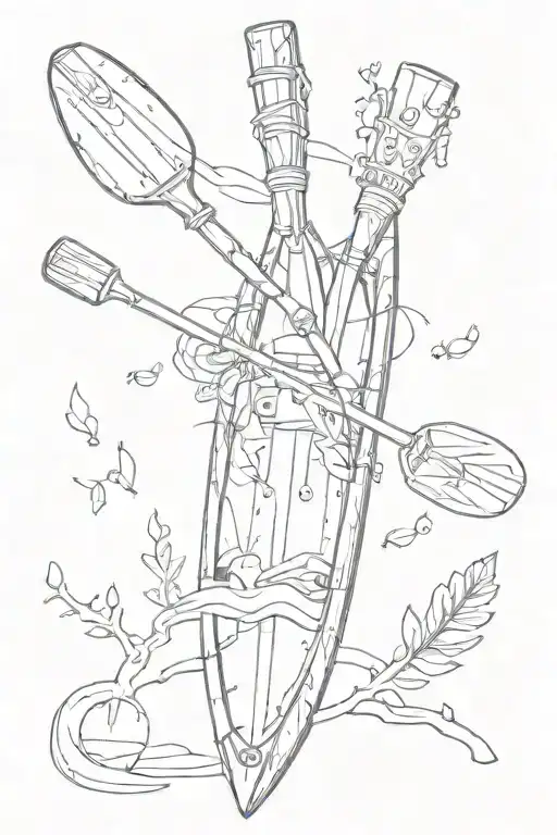 A Sketch-style Tattoo Design Of Canoe Paddles With A Baby Footprint