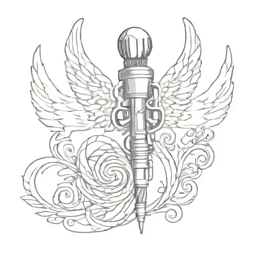 A Microphone Intertwined With A Treble Clef And Angel Wings