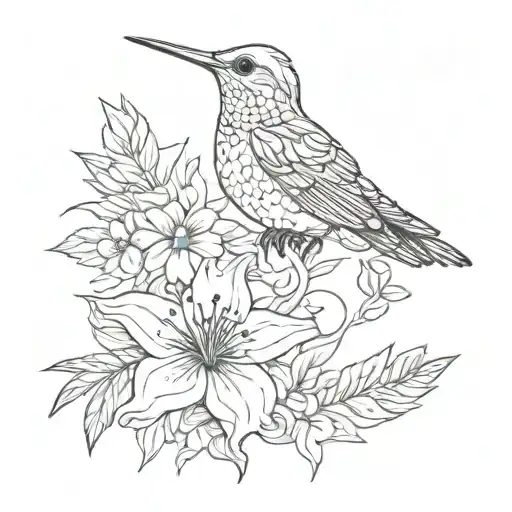 Combine A Hummingbird With The Chinese Characters For 'Grandma' In A Sketch Style