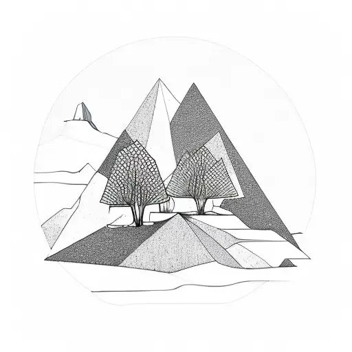 Mountain Scene With Trees Inside Rhombus Shape