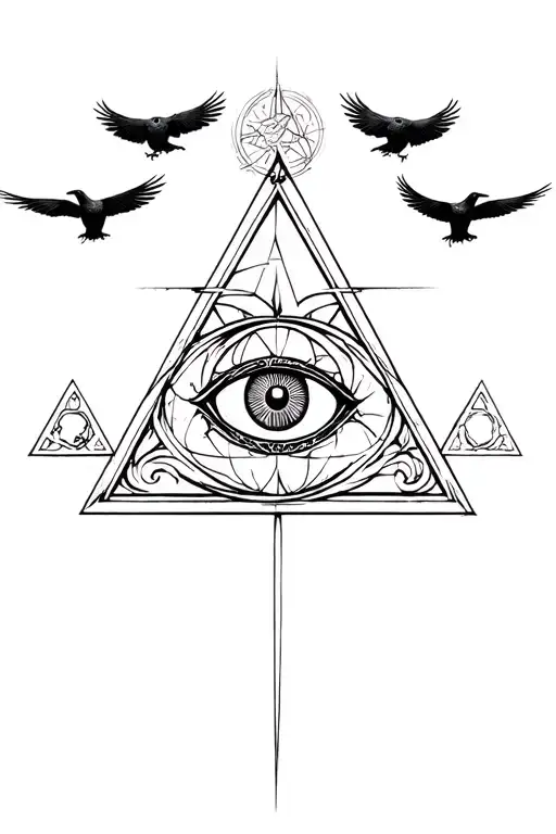 Illuminati Eye Triangel And Crow Flying Towards