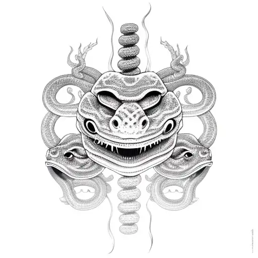 Hanya Mask With Two Snakes And Two Katana