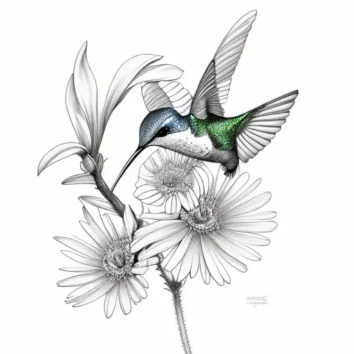 Hummingbird With Aster And Morning Glory