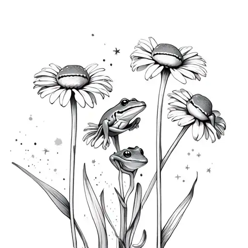 Frogs In Shasta Daisies With Star Dust Being Painted