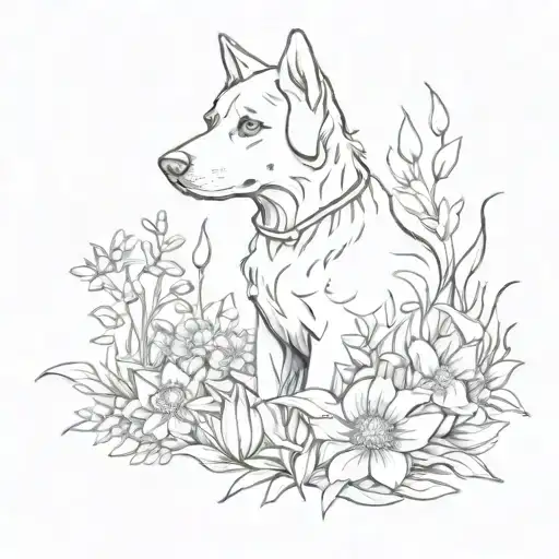 Dog Silhouette Surrounded By Flowers