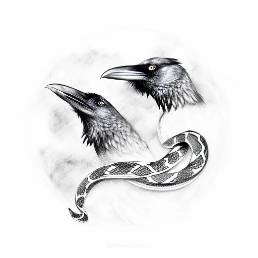 Two Ravens With A Snake Intertwined Norse Mythology