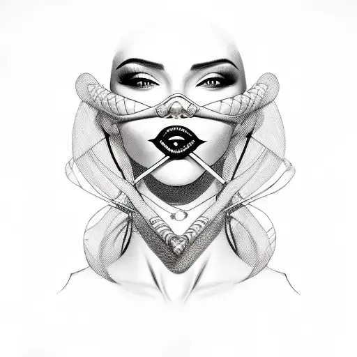 Latina Woman In Bondage Black And White Red Lipstick With Ball Gag