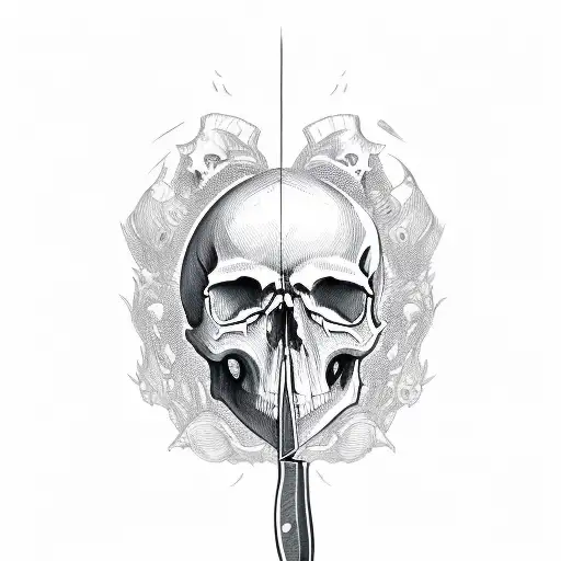 Skull With A Knife On The Mouth