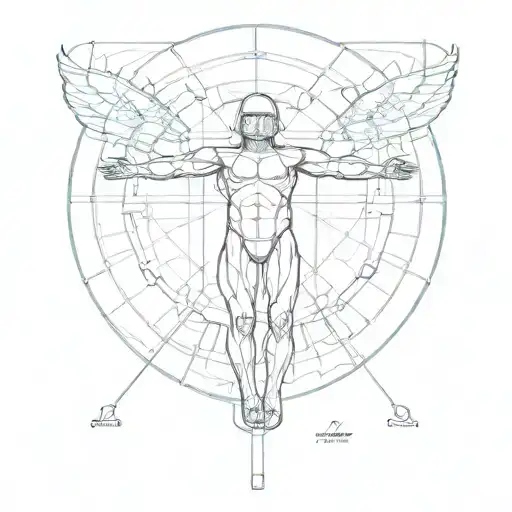 Left Half Vitruvian Man And The Right Side An Astronaut