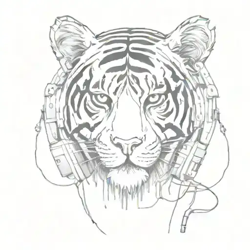 A Tiger With Pixelated Fur Listening To Music On Headphones