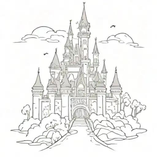 Disney Face Silhoute With Disney Castle In The Middle