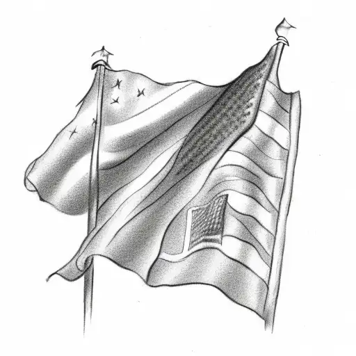 African American Soldier Raising The American Flag In A Sketch Style