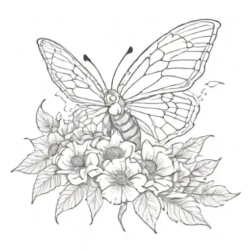 A Sketchy Representation Of A Moth And Flower In A Dreamy Composition