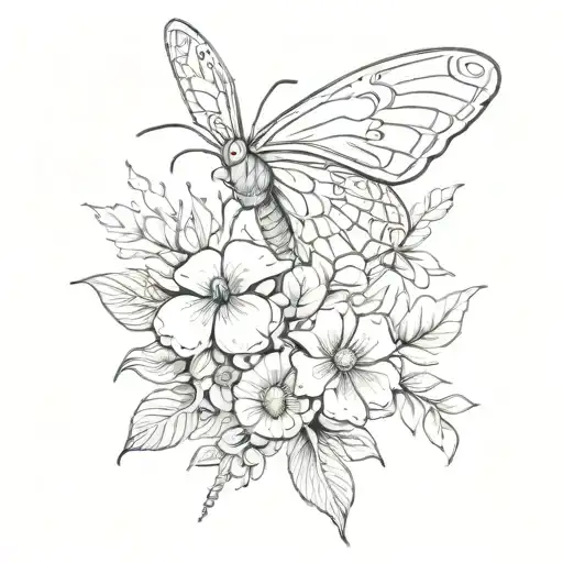 A Sketchy Representation Of A Moth And Flower In A Dreamy Composition