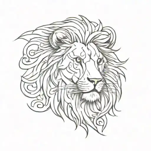 A Lion Silhouette With Tribal Accents In A Sketch Style