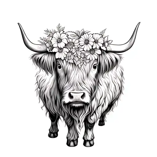Highland Cow With Flowers