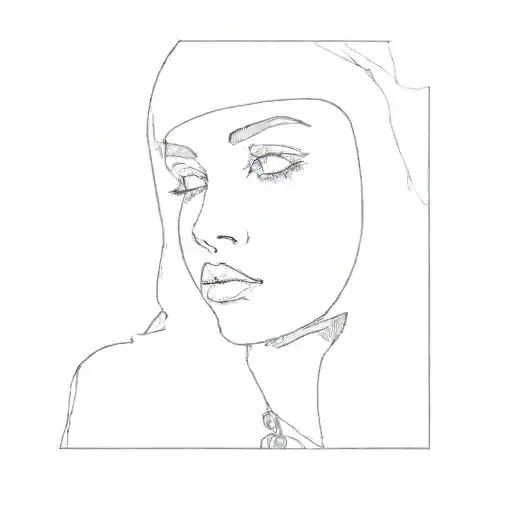 A Black And White Drawing Of A Woman