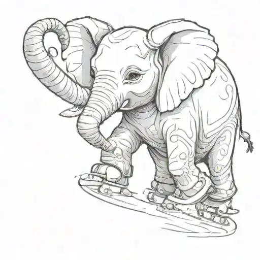 A Small Cute Elephant Skating On Ice