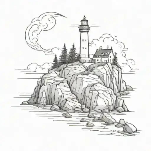 Classic Lighthouse On A Cliff With Rocks Falling