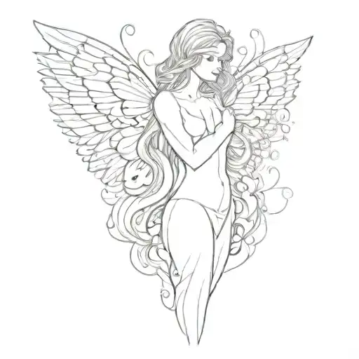 Between A Butterfly And Angel Wings The Middle Have A Woman Body Outline