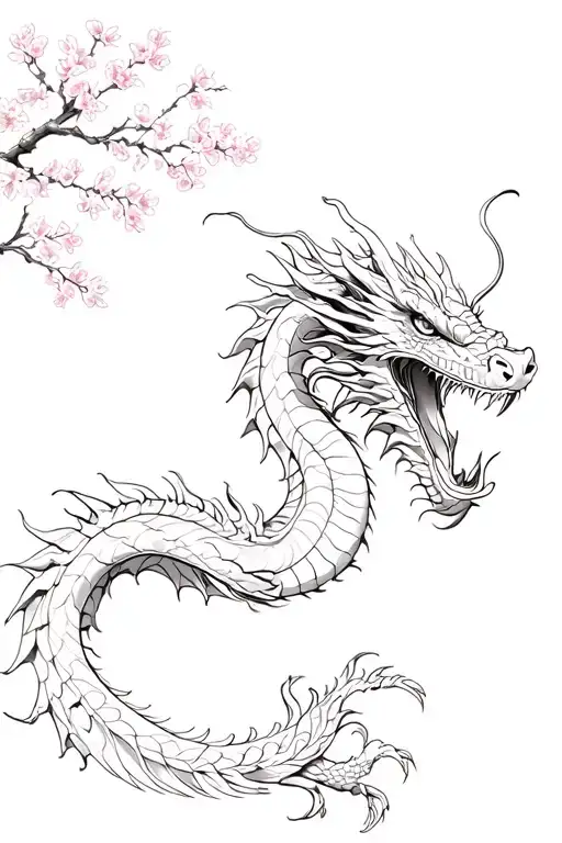 Cherry Blossoms And Dragon