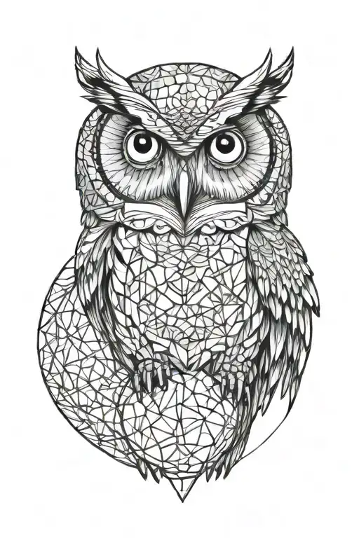Realistic Owl Surrounded By Geometric Sphere