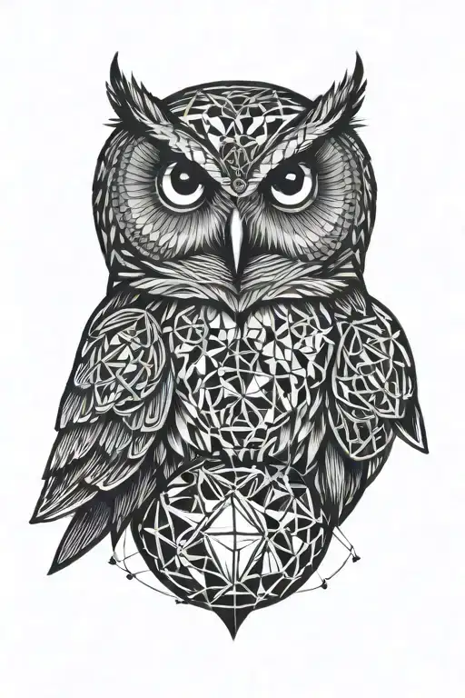 Realistic Owl Surrounded By Geometric Sphere