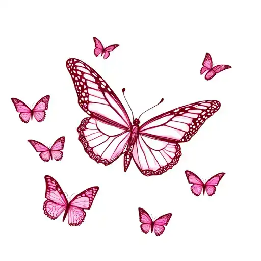 Monarch Butterfly Into Little Pink Butterflies