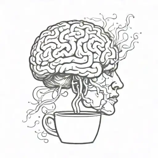 A Human Brain In Its Natural Form Drinks A Cup Of Coffee
