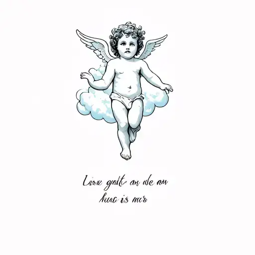 Minimalistic Cherub On A Cloud With Kids Names