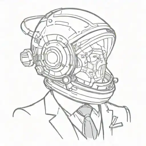Man In Suit And Tie With A Space Helmet
