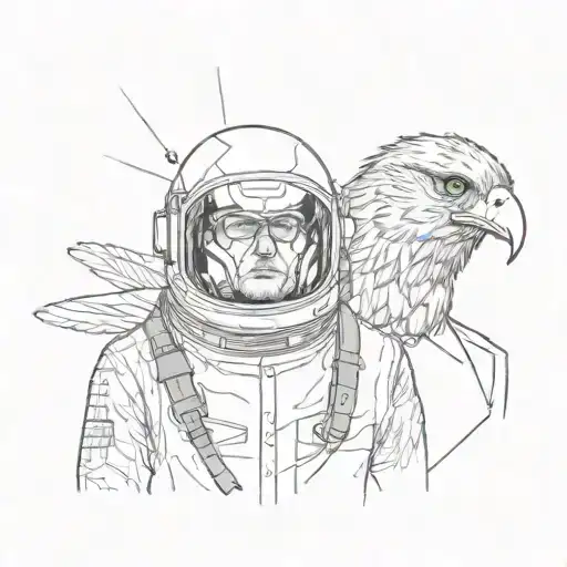 Man In Suit And Tie With A Space Helmet And A Eagle On His Arm