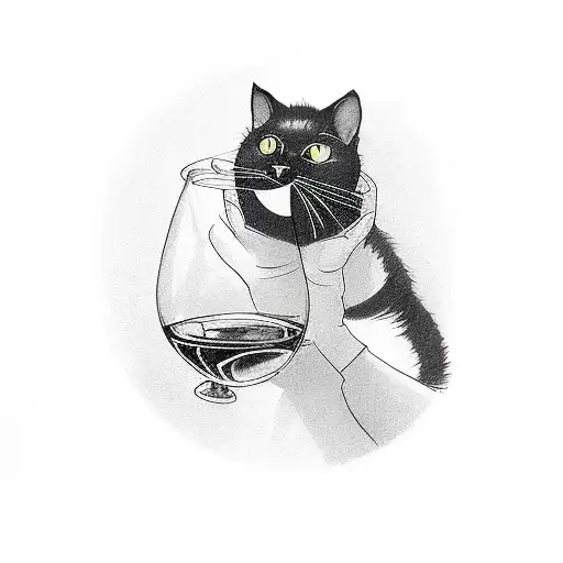 Black Cat Drinking Wine