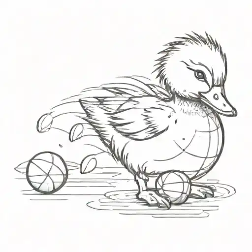 Cute Little Duckling With A Basketball Playing