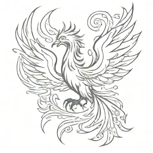 A Sketch-style Tattoo Of A Tribal Phoenix Symbolizing Rebirth Through Fire