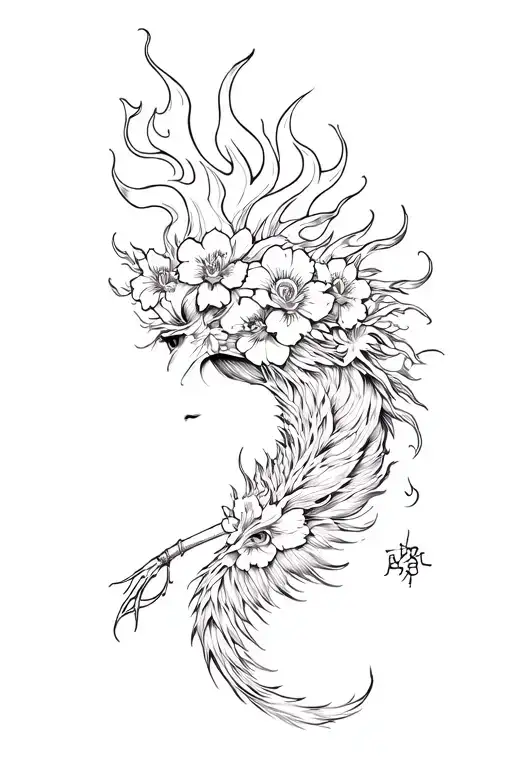 Sketchy Black And White Boa Hancock With Flames And Japanese Flowers Around Head