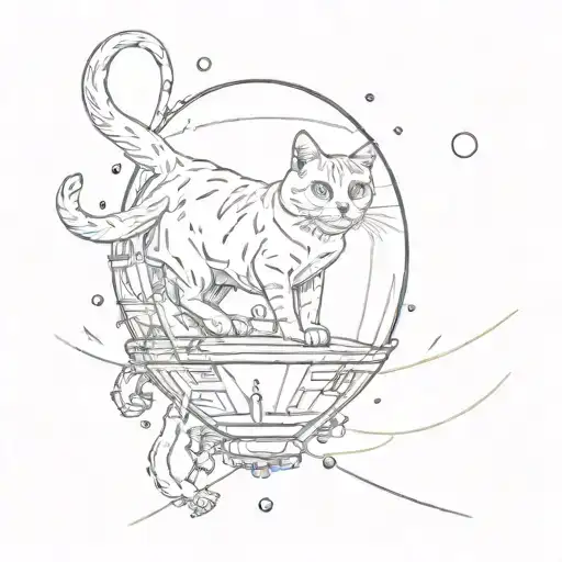 Incorporate Elements Of Space And Technology Into A Tattoo Of A Cat Floating In Zero Gravity