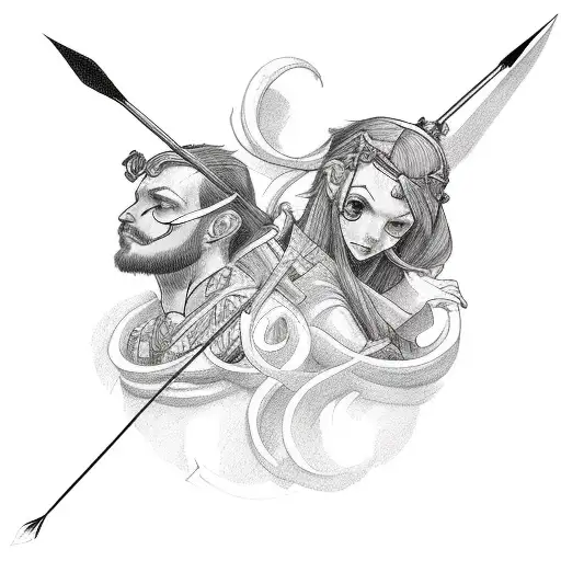Couple Tattoo With Bow And Arrow