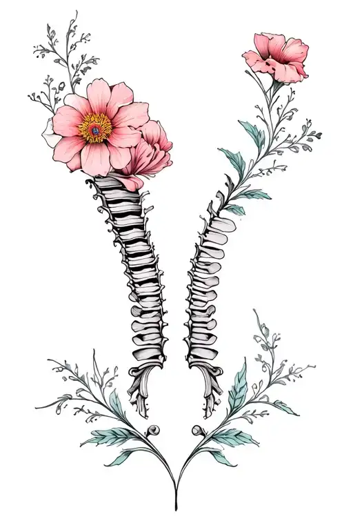 Floral Tattoo Design For Spine Tattoo With Flowers