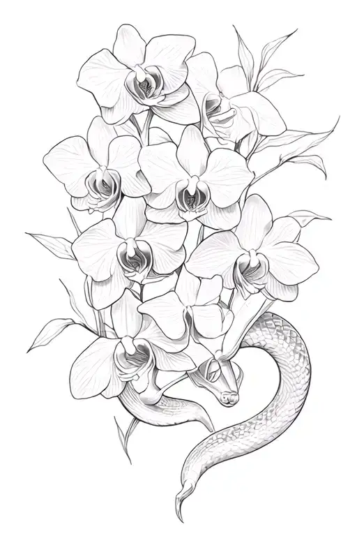 Seven Orchids And A Snake In Flowers